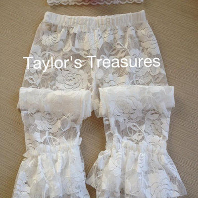 Taylors treasures - infant - toddler - 4-6x lace ruffle bottom legging and headband - 2pc set -