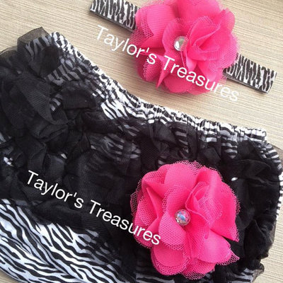 Taylors treasures - 2pc. set - zebra rosette headband with matching ruffle panty - great for photo prop -