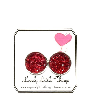 12mm dark red studs with silver setting