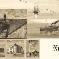 Newport News, Virginia in 1891- Bird's Eye View Map, Aerial, Panorama, Vintage, Antique, Reproduction, Giclée, History, Fine Art, Wall Art - Thumbnail 1