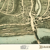 Brattleboro, Vermont in 1876 - Bird's Eye View, Aerial map, Panorama, Vintage, Antique map, Reproduction, Giclée, Framable map, Fine Art - Thumbnail 1