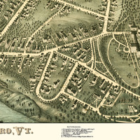 Brattleboro, Vermont in 1876 - Bird's Eye View, Aerial map, Panorama, Vintage, Antique map, Reproduction, Giclée, Framable map, Fine Art - Thumbnail 2