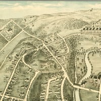Brattleboro, Vermont in 1876 - Bird's Eye View, Aerial map, Panorama, Vintage, Antique map, Reproduction, Giclée, Framable map, Fine Art - Thumbnail 4