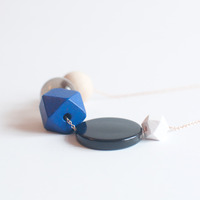 Blue Wood Bead Tinted Glass Necklace NL1018 - Thumbnail 1