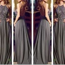 Gray Long Prom Dresses, Straps Prom Gowns,Beaded Evening Dresses, Backless Evening Gowns, Cocktail Dress,15040725