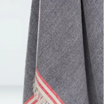 Soft oversized blanket scarf - vintage denim wash w/ red & white stripe