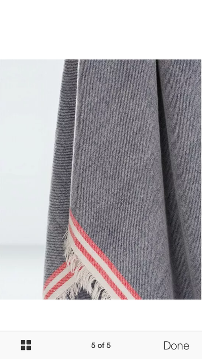 Soft Oversized Blanket Scarf - Vintage Denim Wash w/ Red & White Stripe