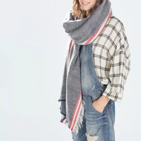 Soft Oversized Blanket Scarf - Vintage Denim Wash w/ Red & White Stripe - Thumbnail 1