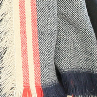 Soft Oversized Blanket Scarf - Vintage Denim Wash w/ Red & White Stripe - Thumbnail 3