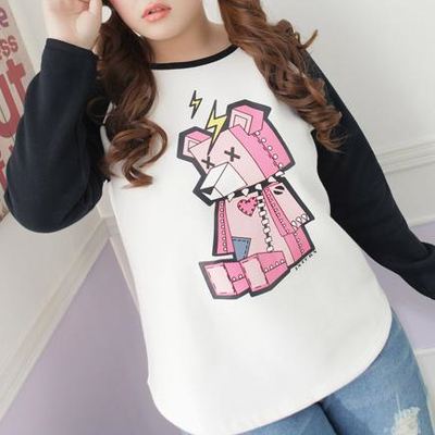 Xl-3xl plus size machine bear long sleeve t-shirt sp154444