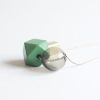 Green Wooden Glass Metal Necklace NL1016 - Thumbnail 1