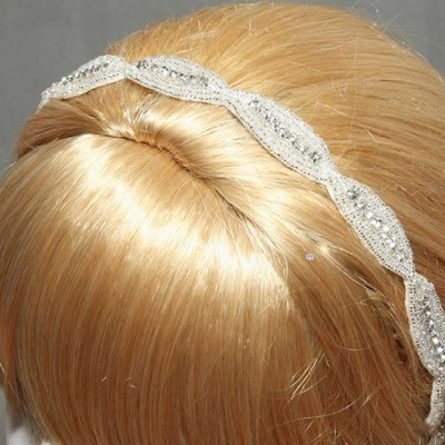 Bridal wedding applique handmade embroidery rhinestone crystals headband - Thumbnail 5
