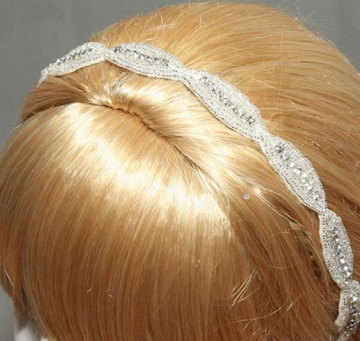 Bridal Wedding Applique Handmade Embroidery Rhinestone Crystals Headband