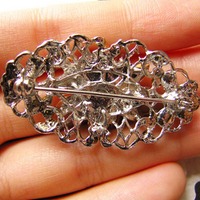 Crystal Rhinestone Bridal Bride Wedding Dress Sash Cake Oval Brooch Pin - Thumbnail 1