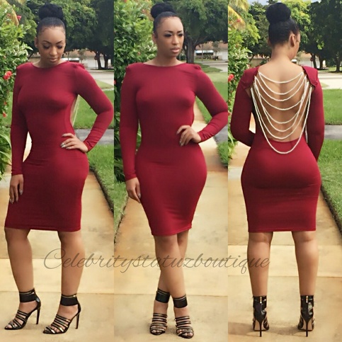 The Beaded Back Dress/Burgundy