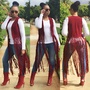 Fringe Faux Suede Vest/Burgundy - Thumbnail 1