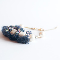 Wool Cotton Pearl Bracelet BL1005 - Thumbnail 2