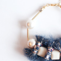 Wool Cotton Pearl Bracelet BL1005 - Thumbnail 4