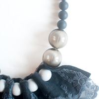 Black Lace Glass Beads Necklace NL0993 - Thumbnail 3