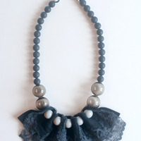 Black Lace Glass Beads Necklace NL0993 - Thumbnail 1