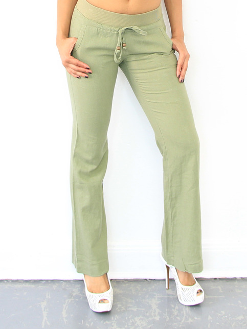 The Beach Linen Pant - Green Envy