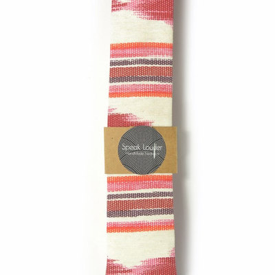 Red oarange and ivory ikat tie - wedding mens tie skinny necktie - laid-back necktie
