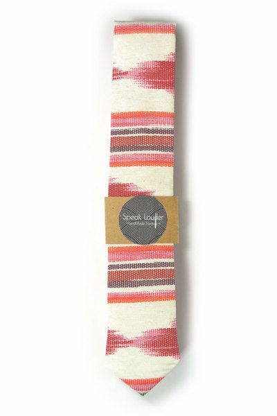 Red oarange and ivory ikat tie - Wedding Mens Tie Skinny Necktie - Laid-Back necktie