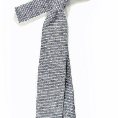 Blue micro striped linen necktie - wedding mens tie skinny necktie - laid-back necktie