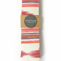 Red oarange and ivory ikat tie - Wedding Mens Tie Skinny Necktie - Laid-Back necktie - Thumbnail 1
