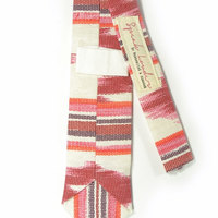 Red oarange and ivory ikat tie - Wedding Mens Tie Skinny Necktie - Laid-Back necktie - Thumbnail 2