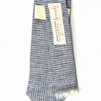 blue micro striped linen necktie - Wedding Mens Tie Skinny Necktie - Laid-Back necktie - Thumbnail 2