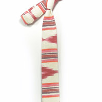 Red oarange and ivory ikat tie - Wedding Mens Tie Skinny Necktie - Laid-Back necktie - Thumbnail 3