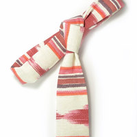 Red oarange and ivory ikat tie - Wedding Mens Tie Skinny Necktie - Laid-Back necktie - Thumbnail 4