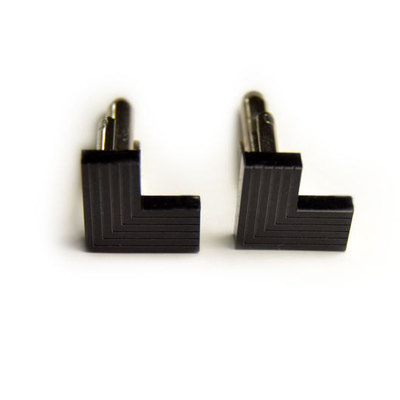 Minimal black l cufflinks striped engraved matte gift for him groomsman