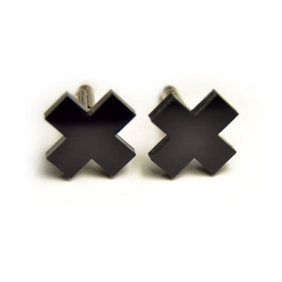 Minimal black cross cufflinks matte/glossy gift for him groomsman
