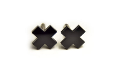 Minimal Black Cross cufflinks matte/glossy gift for him groomsman