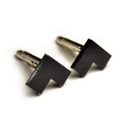 Minimal Black L cufflinks matte/glossy gift for him groomsman - Thumbnail 1
