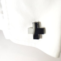 Minimal Black Cross cufflinks matte/glossy gift for him groomsman - Thumbnail 1