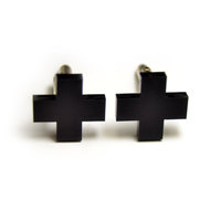 Minimal Black Cross cufflinks matte/glossy gift for him groomsman - Thumbnail 2