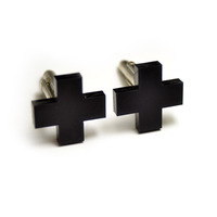 Minimal Black Cross cufflinks matte/glossy gift for him groomsman - Thumbnail 3