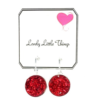 12mm dark red drop earrings with silver setting 