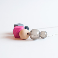 Pink Grey Glass Beads Necklace NL1001 - Thumbnail 1