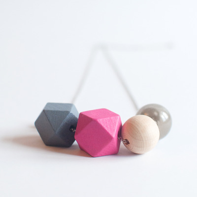 Pink grey glass beads necklace nl1001 - Thumbnail 1