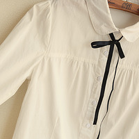Cute Detachable Chalaza Doll Long Sleeve White Blouse - Thumbnail 3
