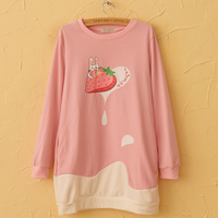  Cute Strawberry Milk Printing Long Sleeve Sweater - Thumbnail 3