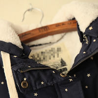 Harajuku Winter Clothes Star stars printing and flocking cotton-padded Hooded Coat - Thumbnail 1