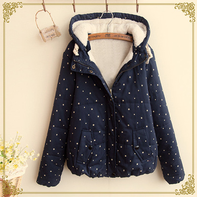 Harajuku winter clothes star stars printing and flocking cotton-padded hooded coat