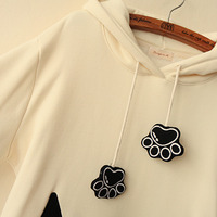 Cute cat paw draw string spell color hooded sweater with velvet - Thumbnail 2