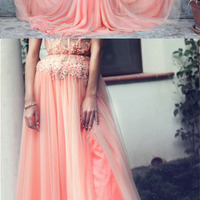 peach prom dress, long prom dress, charming prom dress, strapless prom dress, prom dress 2016, party prom dress, evening dress, E901 - Thumbnail 2