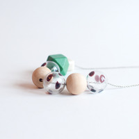 Green Wood Dot Glass Necklace NL1004 - Thumbnail 1